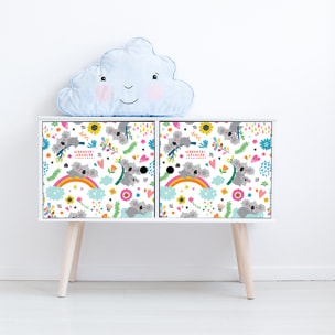 Sticker meuble pour enfant koalas sur un lit arc-en-ciel 60 x 90 cm