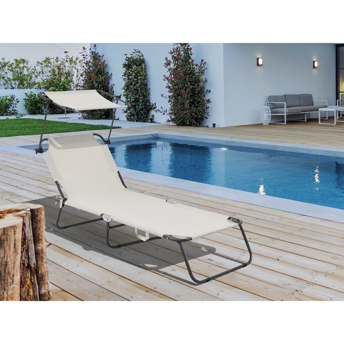 Bain de soleil pliable "Lazy" - Avec pare soleil - Beige