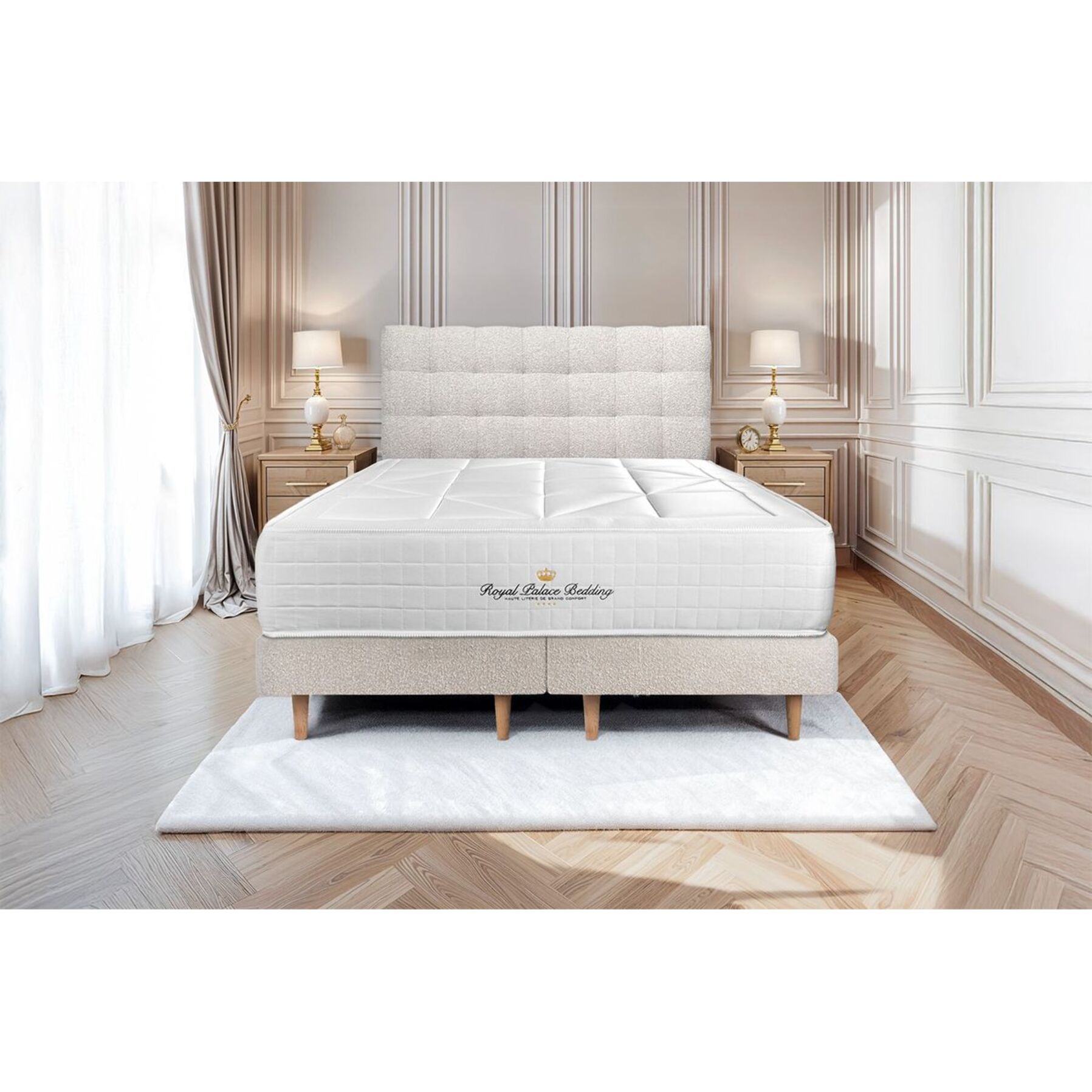 Lit Windsor double Sommier bouclette - pieds bois