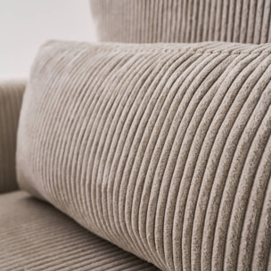 Canapé d'angle convertible réversible 5 places velours côtelé greige avec coffre de rangement - Theo