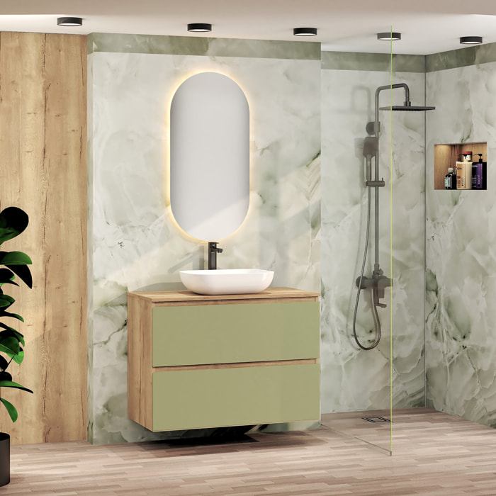 CONJUNTO DE BAÑO NIA | MUEBLE SUSPENDIDO | 90 CM VERDE | DOS CAJONES | LAVABO SOBREPUESTO | NO INCLUYE ESPEJO | MUEBLE MONTADO| ALDAY