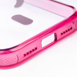 Custodia trasparente con fotocamera coperta e bordi fucsia. Magsafe per iPhone 17 Pro.