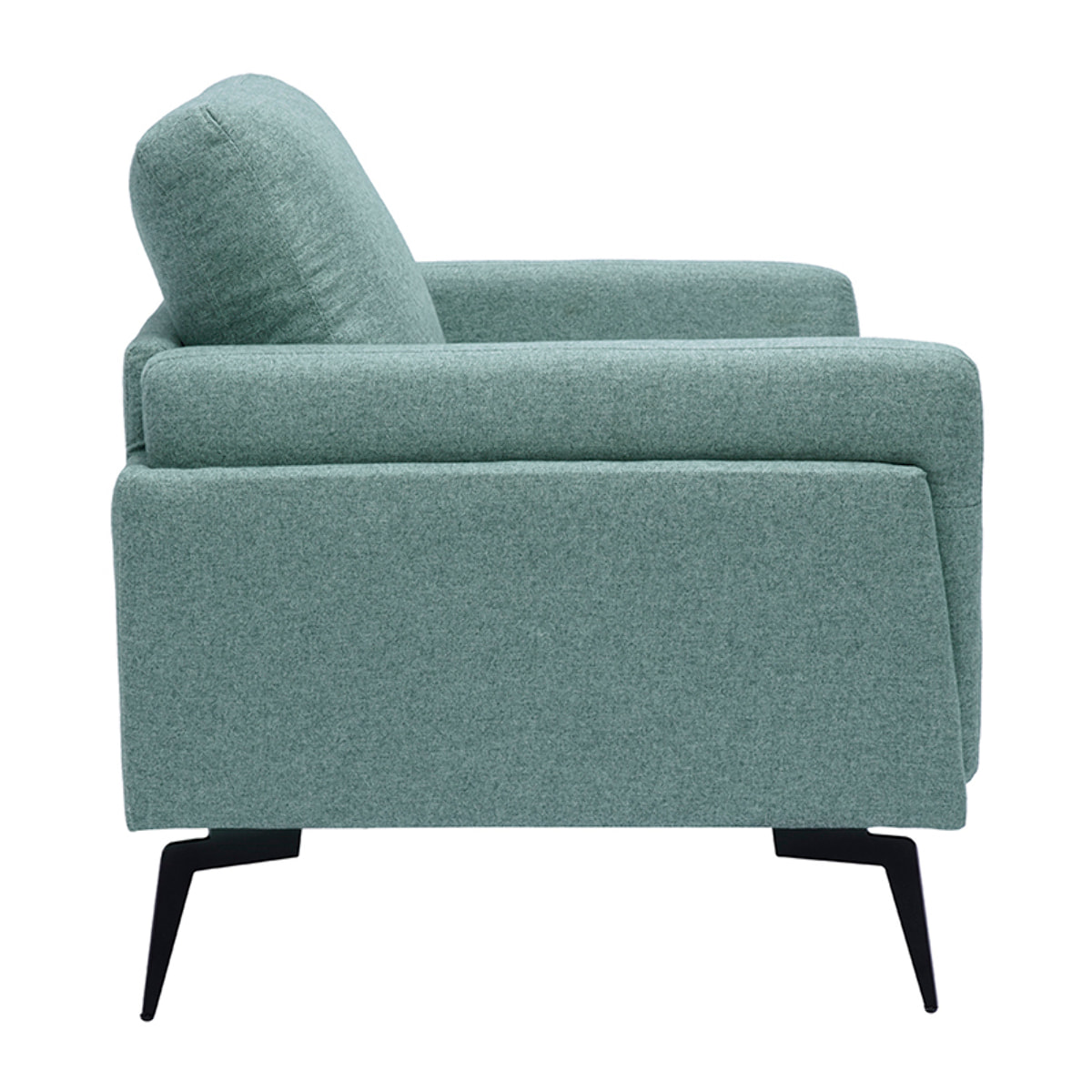 Fauteuil design en tissu vert de gris et métal noir MOSCO