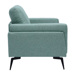 Fauteuil design en tissu vert de gris et métal noir MOSCO