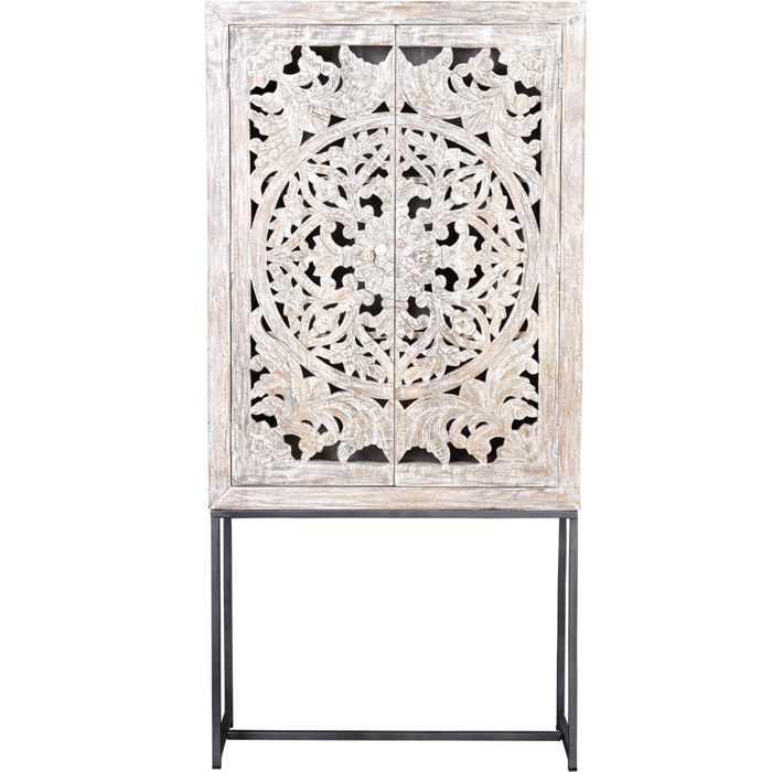 Alacena de Madera de Mango 85 Cm Estilo Étnico Boho Tallado