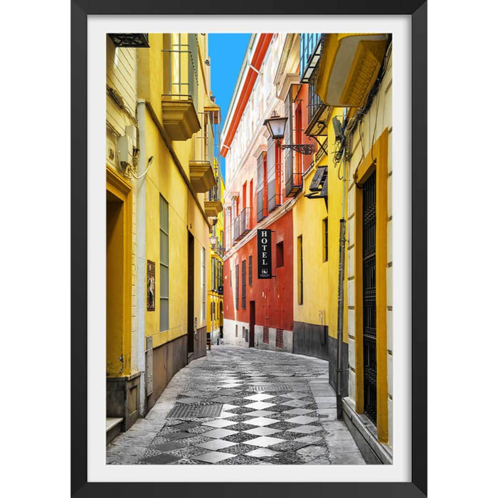 Affiche spain street Affiche + cadre en bois - Noir