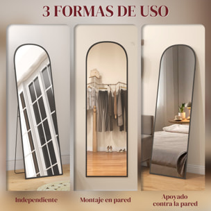 Espejo de Pie Cuerpo Entero 165x60 cm con Marco de Aleación de Aluminio, Espejo de Pared Rectangular para Colgar con Soporte, 2 Formas de Uso, para Salón, Entrada y Dormitorio, Negro