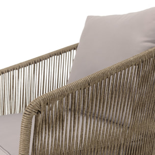 VICK - Salon de jardin 5 places acier, cordage synth. taupe, acacia huilé