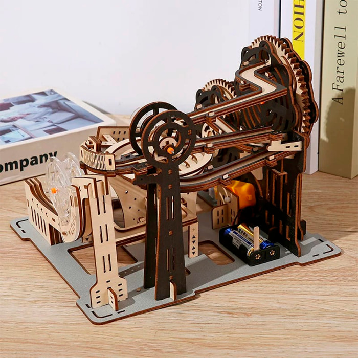 Maqueta de Madera 3D, diseño de Vía mecánica con movimiento. 133 piezas.