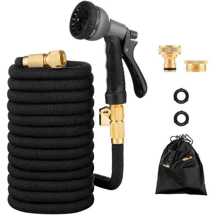 Tubo Da Giardino Estensibile Da 10 a 30 Metri Raccordi Ottone Massiccio Tubo Flessibile Per Acqua Valvola Di Arresto Ugello Multifunzione 8 Funzioni