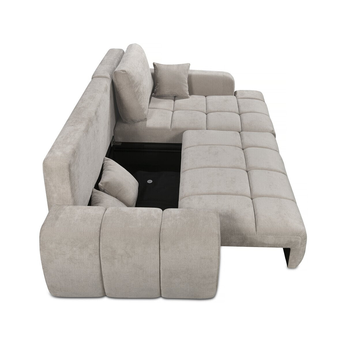 Canapé d'angle droit convertible en tissu chenille "Verneuil" - 3 places - Beige