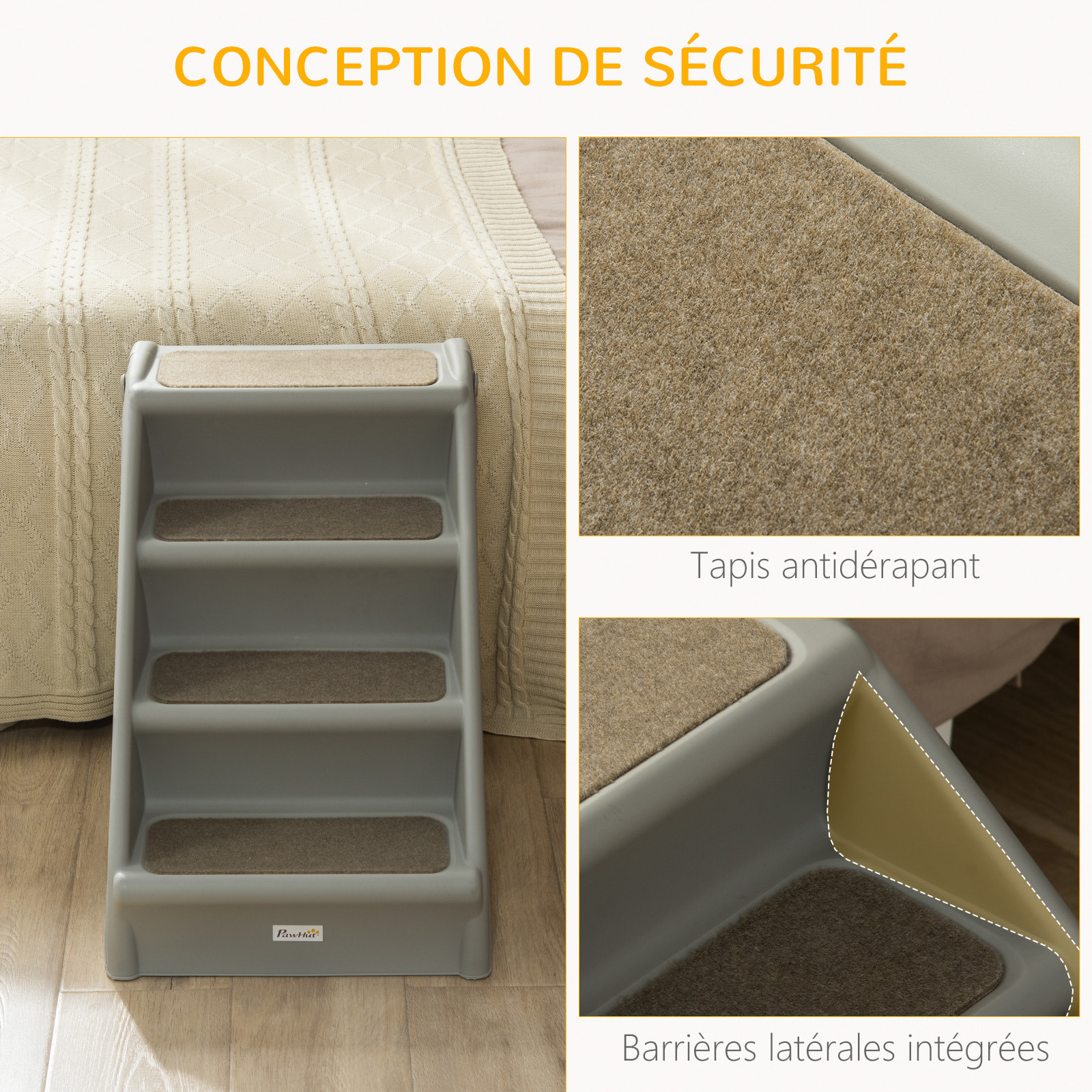 Escalier pour chien pliant 4 marches antidérapantes 10 Kg max. PP gris
