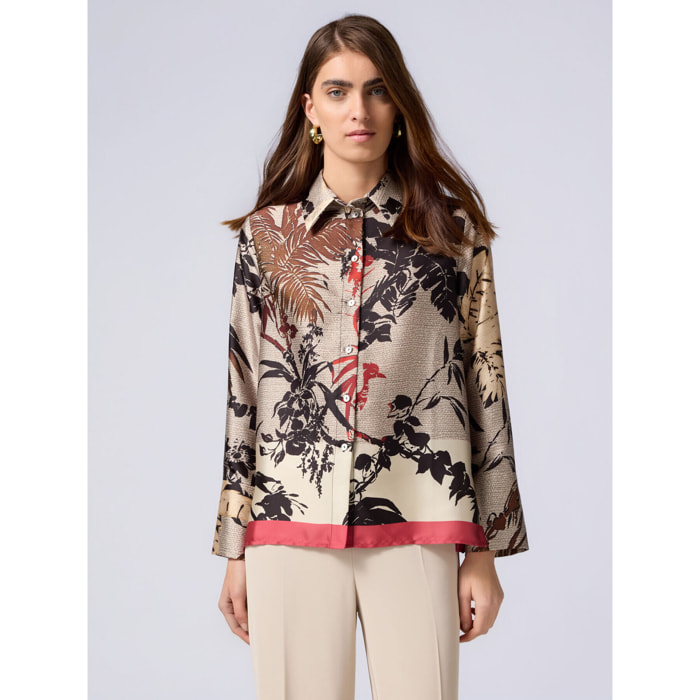 Oltre - Camisa de satén estampada - Beige