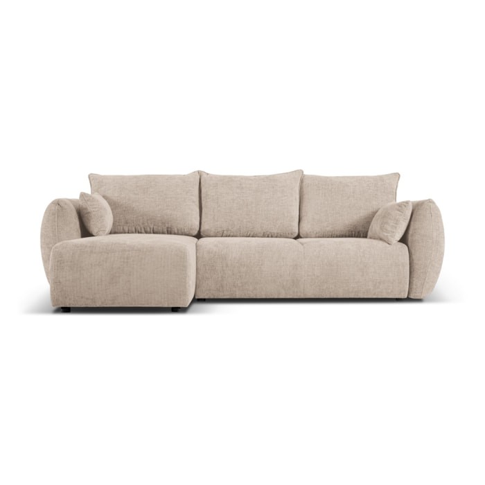 Canapé d'angle gauche convertible avec coffre de rangement "Matera" 4 places en chenille beige