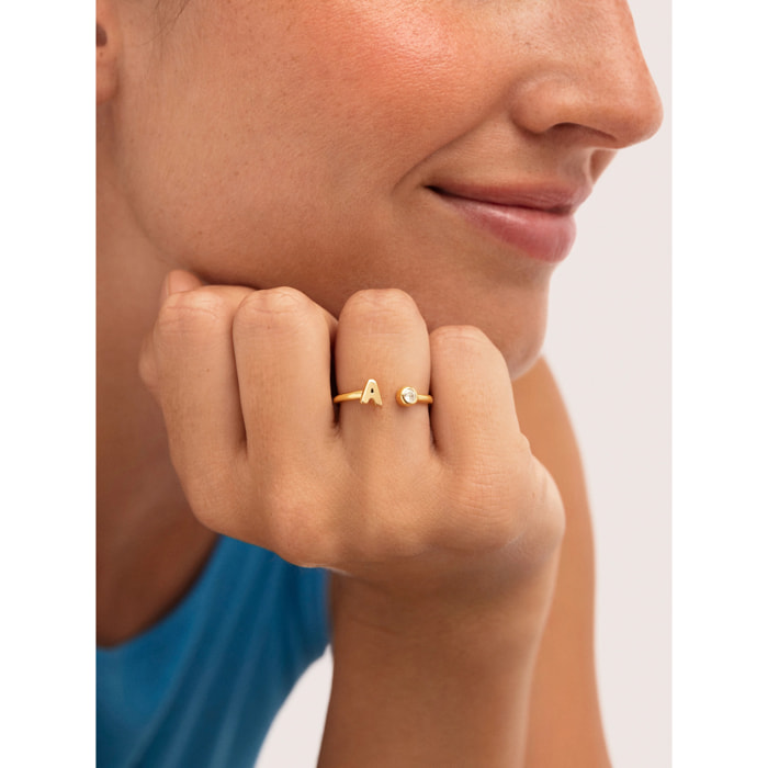 Anello Personalizzato Letter Spark  Acciao Placcato Oro
