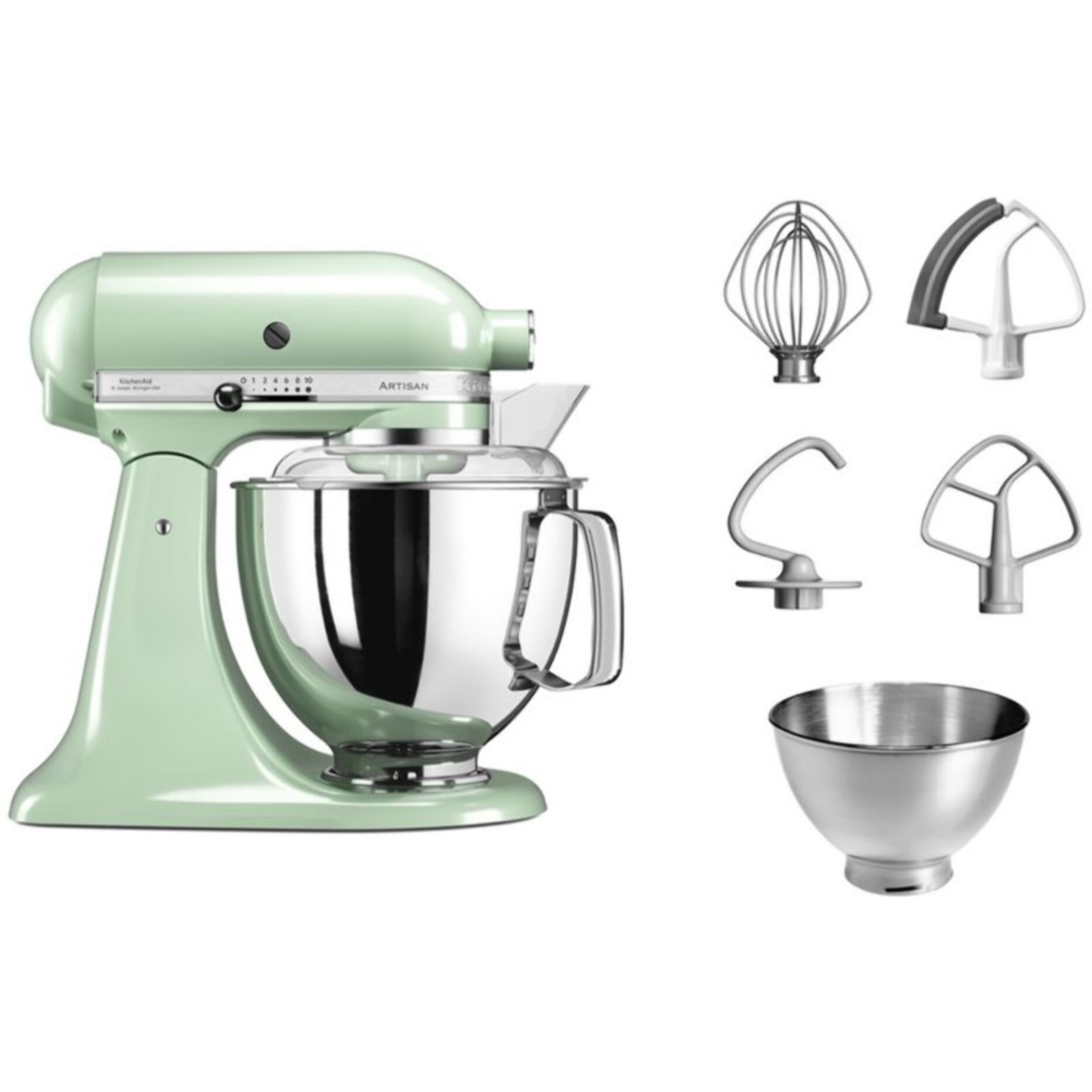 Robot pâtissier KITCHENAID 5KSM175PSEPT Macaron Pistache, 4,8 L, bol avec poignée + bol 3 L, batteur souple et couvercle
