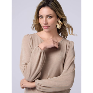 Oltre - T-shirt lurex maniche lunghe - Oro