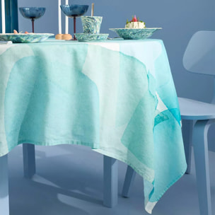 Nappe lin & coton lavé 150 g/m² imprimé bleu vert Aqua mineral