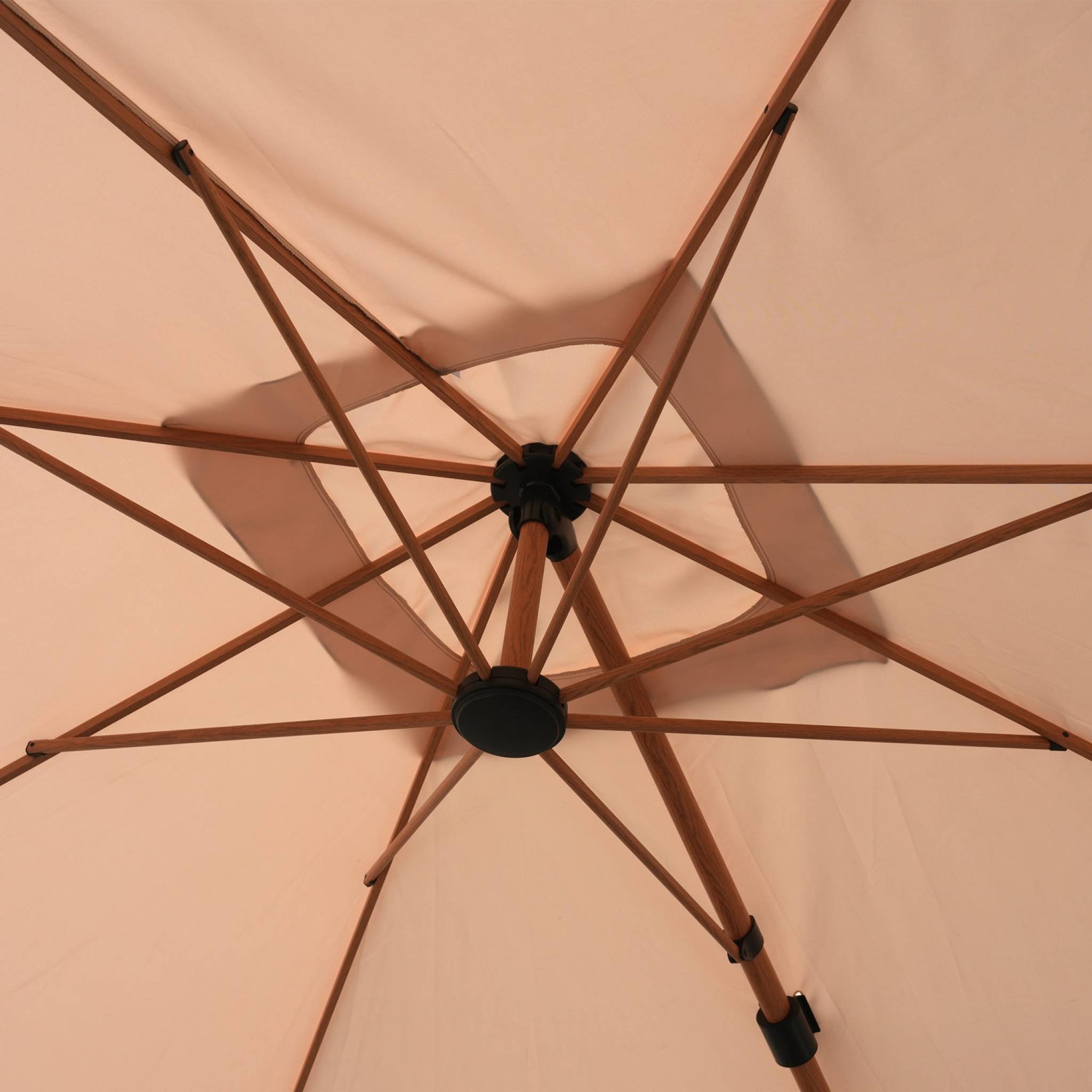 Parasol déporté rectangulaire 3x4m, mât effet bois + dalles à lester 50x50cm ETRETAT + BASE 50