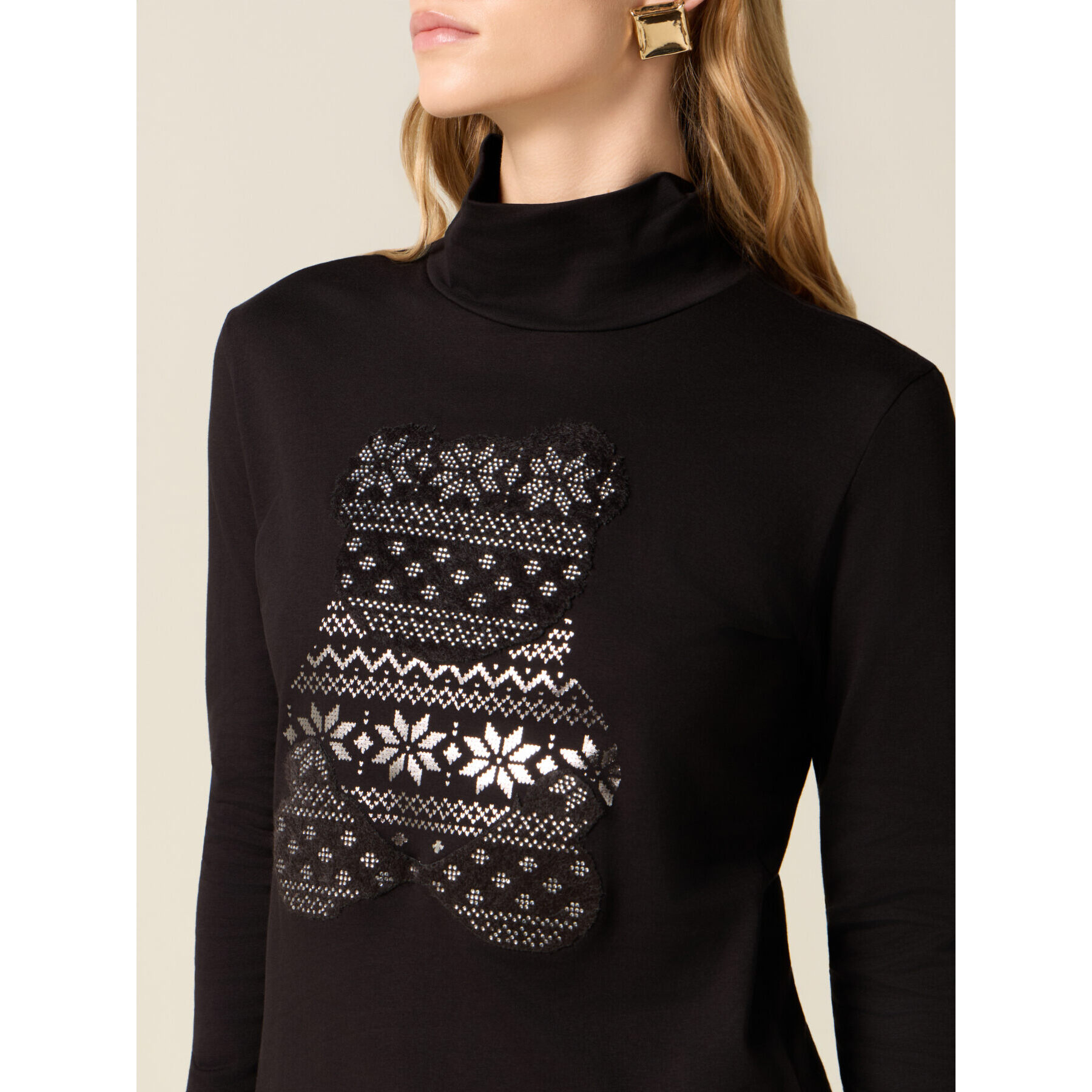 Oltre - Camiseta cuello alto con estampado - Negro