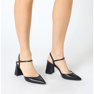 Décolleté slingback donna nere, tacco largo 8 cm