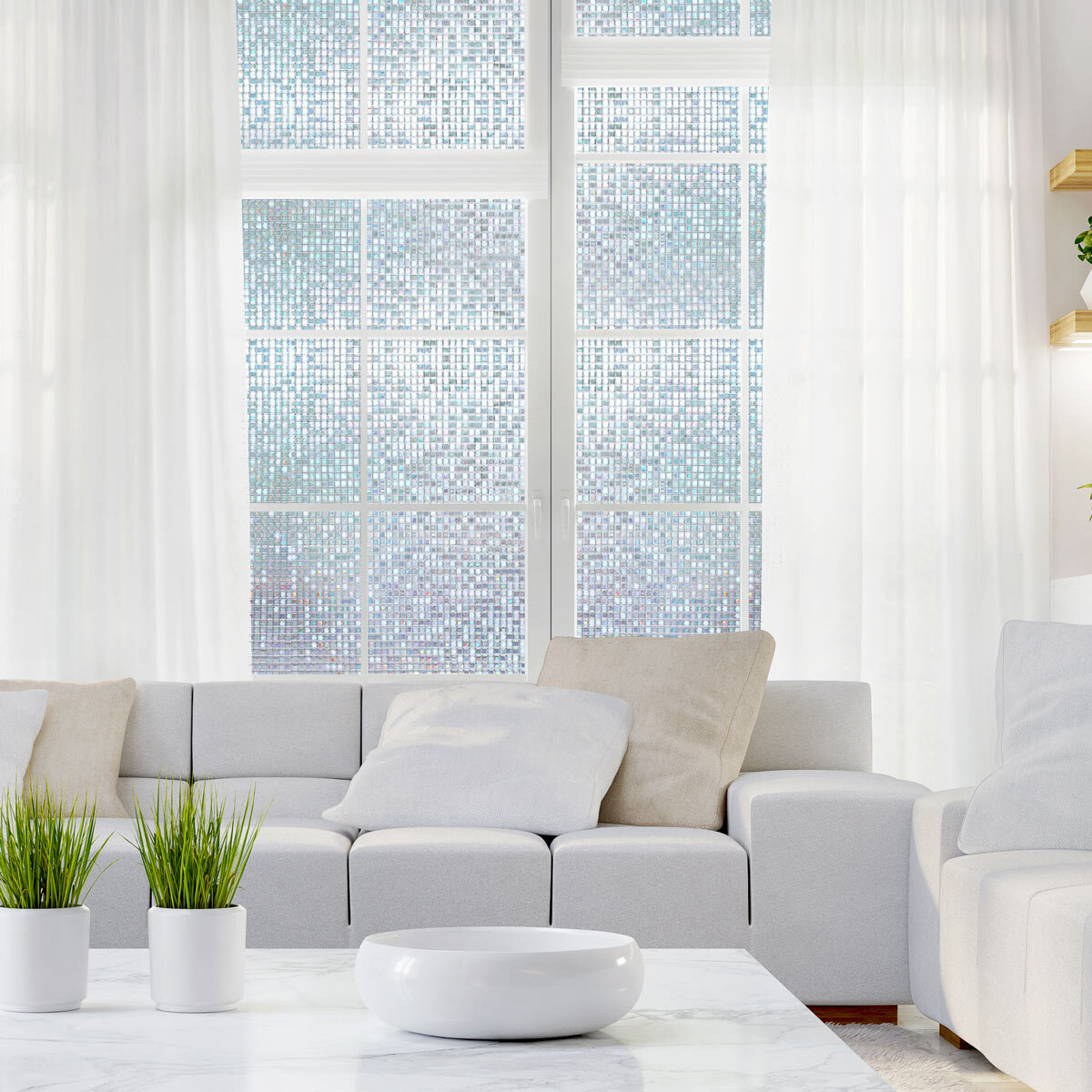 Rouleau occultant vitrostatique petits carreaux au mètre - Film Anti Regard Electrostatique Occultant Vitre Anti UV