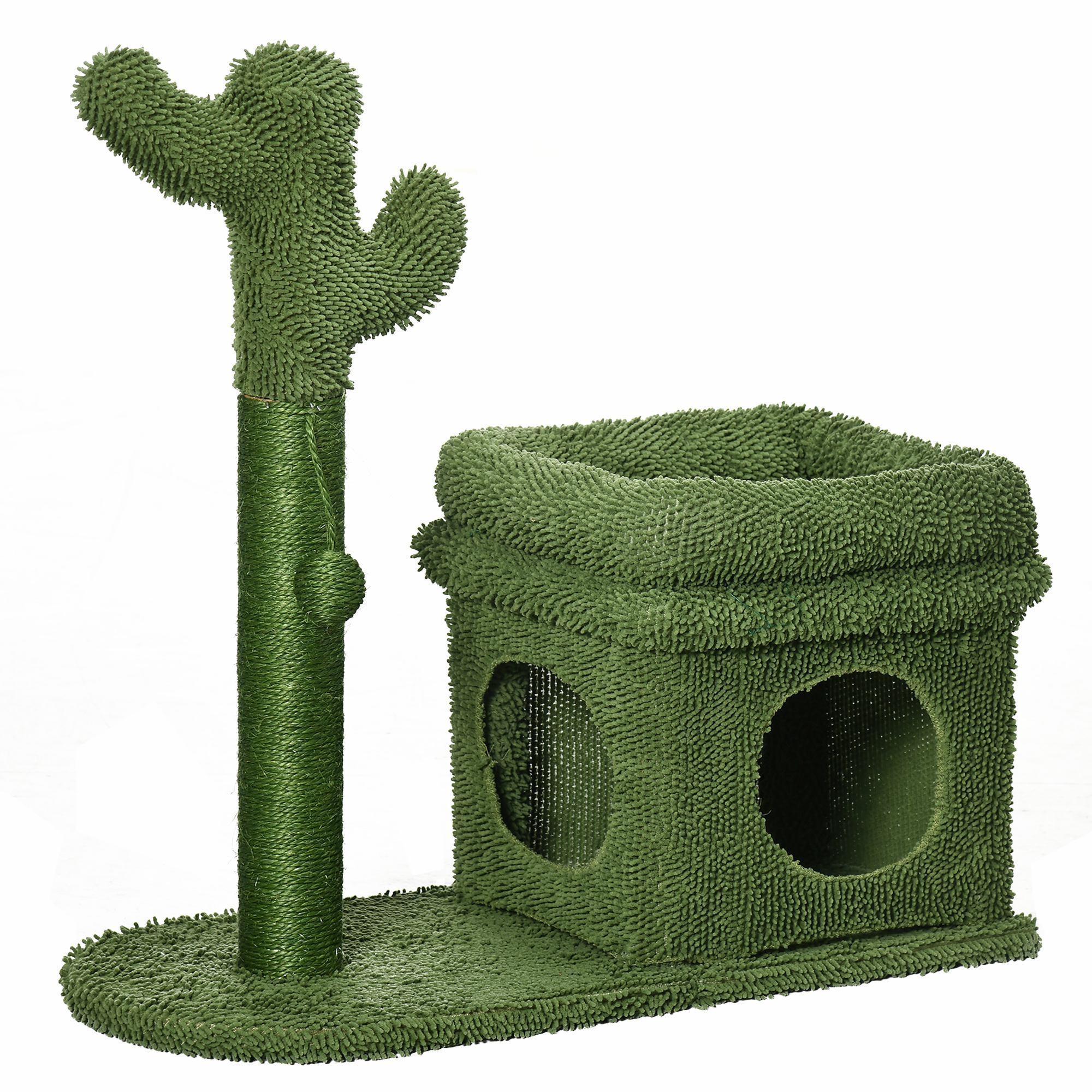 Árbol Rascador de Cactus para Gatos Altura 67 cm con Cama Caseta Poste Bola