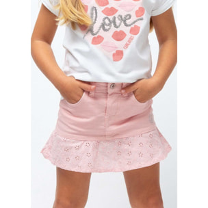 Falda acampanada con volantes rosa para niña