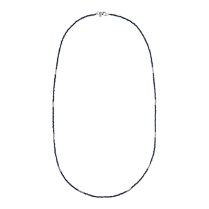 Collana Lunga in Argento 925 placcato Rodio con Rondelle Martellate e Pietra Naturale Sfaccettata Tormalina