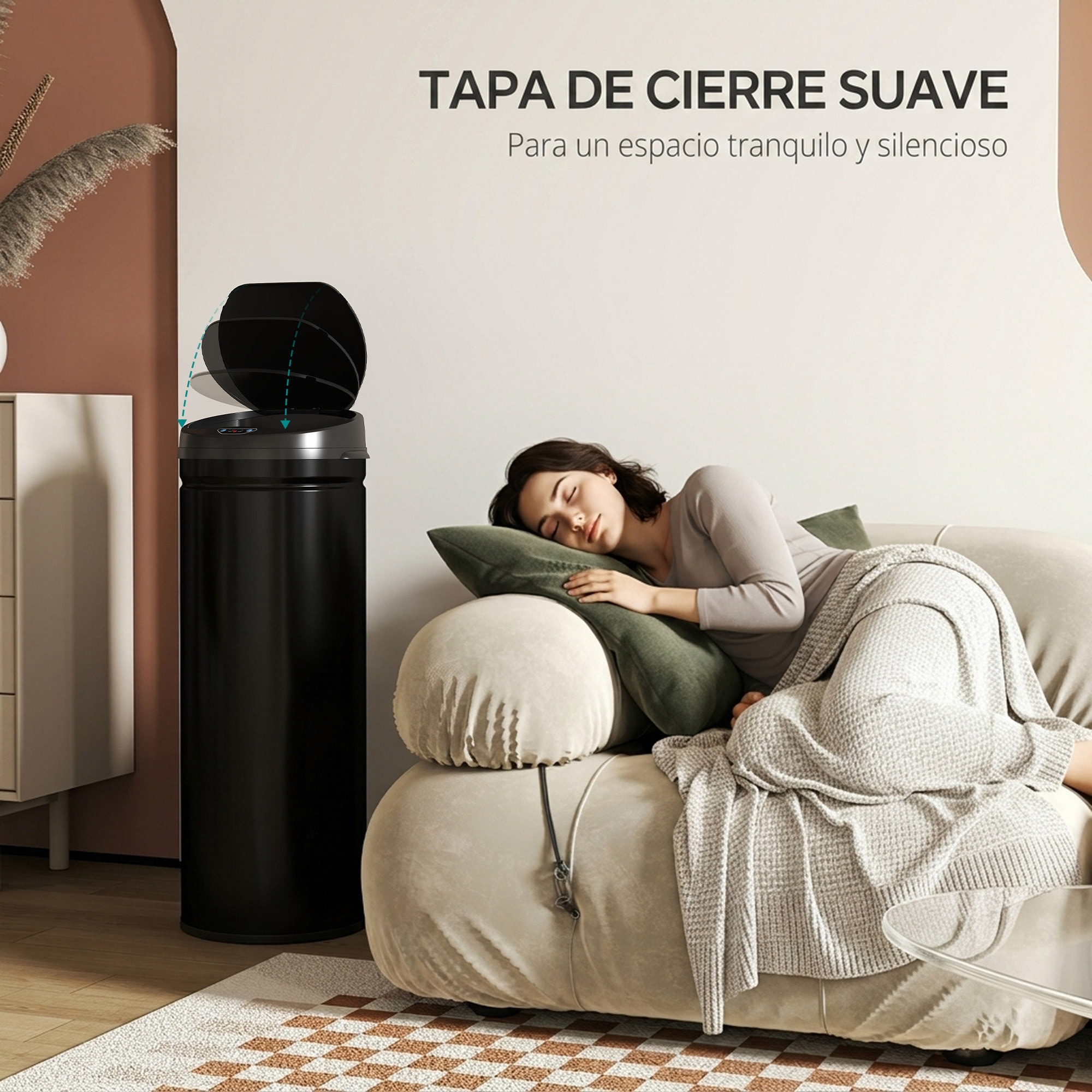 HOMCOM Cubo de Basura Cocina Automático 50 L, Papelera de Cocina de Acero Inoxidable, Sensor Infrarrojo, Cierre Automático, Antihuellas, para Dormitorio, Oficina, Negro