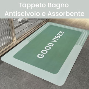 Tappeto Bagno, Tappeto Doccia Antiscivolo, Assorbente, Lavabile, 50x80 cm, Tappetino Magico per Bagno e Cucina. Modello: Good Vibes