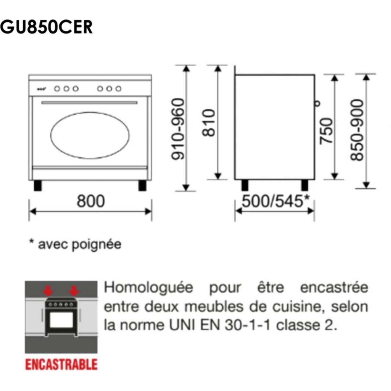 Piano de cuisson gaz GLEM GU850CER