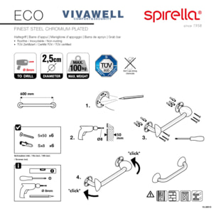 Barre de redressement ou d'appui ECO Acier Inox 60cm Chrome Spirella
