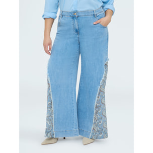 Fiorella Rubino - Jeans Wide Leg con inserto bandana - Light - blue