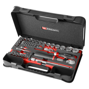 Coffret MBOX serrage 1/4 & 1/2 OGV® Grip, plateau mousse (60 pces) - FACOM - RS.GRPPB