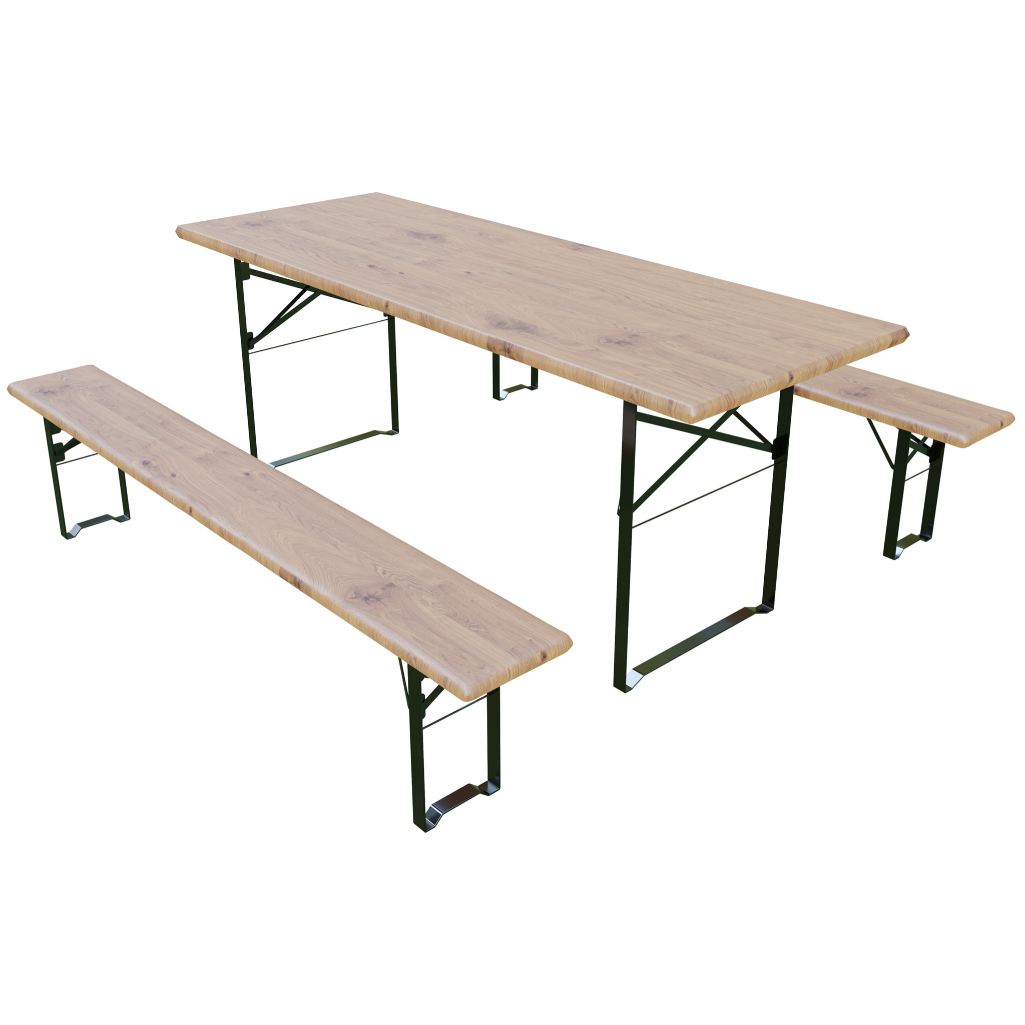 Set Birreria Completo Tavolo Con 2 Panche In Legno Naturale Gambe Pieghevoli Per Bar Pub Giardino Fiera Picnic Camping Feste Sagre 220 x 70 x 75 Cm