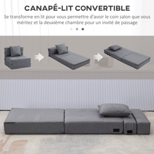 Chauffeuse canapé-lit convertible 1 place - coussin déhoussable inclus - tissu gris