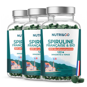 Spiruline BIO 100% Française Cultivée en Provence - 120 comprimés Vegan - Lot de 3