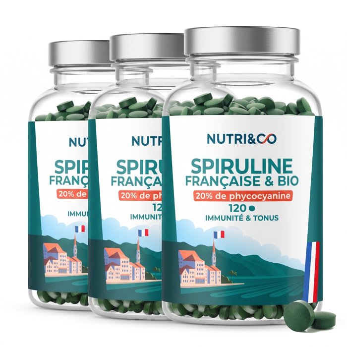 Spiruline BIO 100% Française Cultivée en Provence - 120 comprimés Vegan - Lot de 3