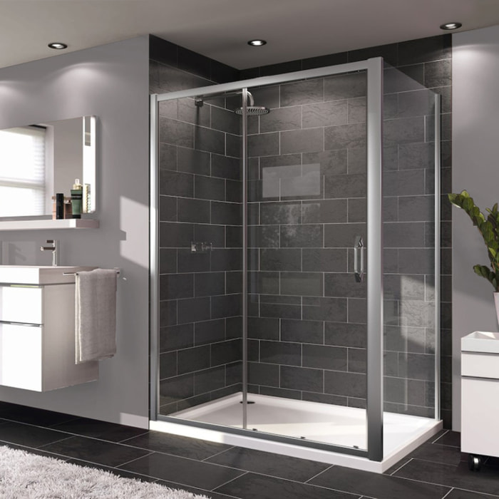 Next - Porte de douche 120 cm en verre transparent avec porte coulissante + Profilés chromés mat (140402.069.322)