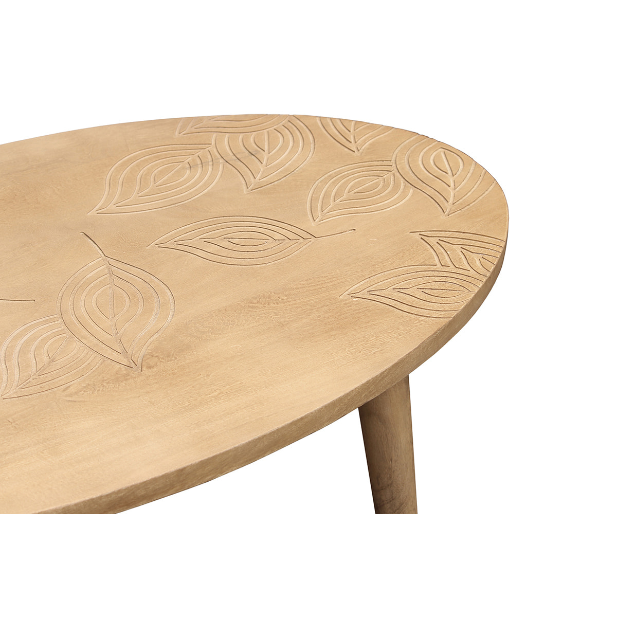 Table basse ovale ethnique bois manguier massif gravé L100 cm KAFFIR