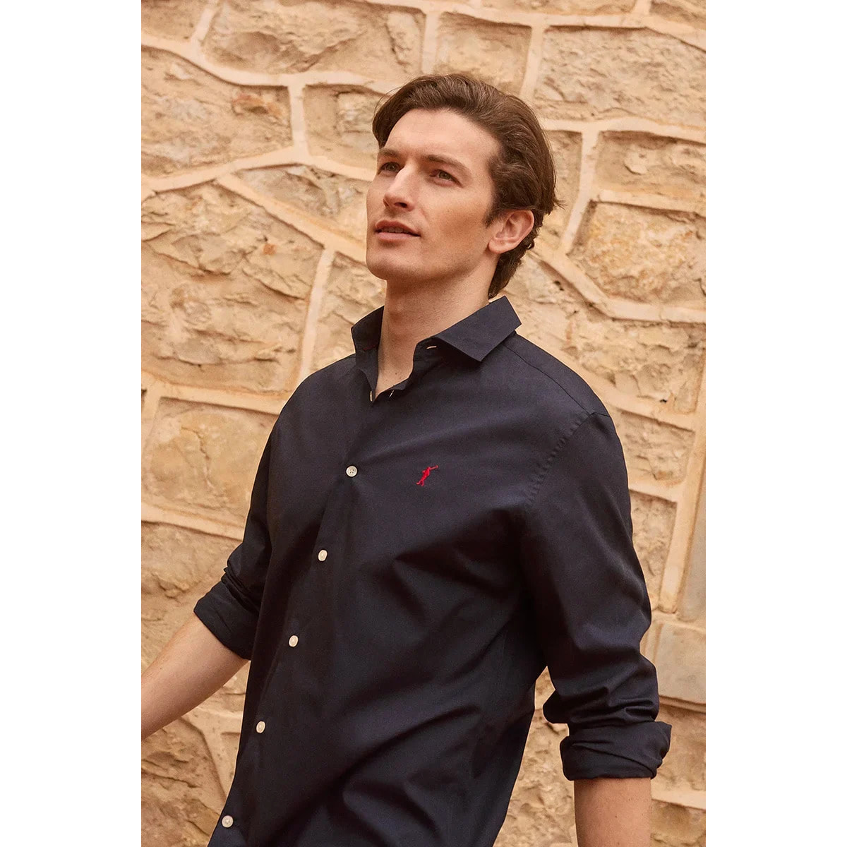 Camisa azul marino de corte slim con logo Rigby Go