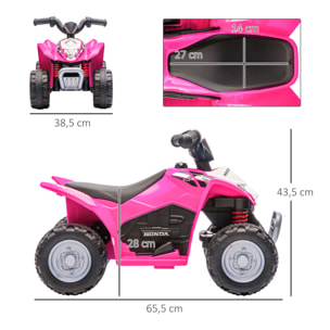 Quad Eléctrico para Niños de 18-36 Meses con Licencia HONDA Vehículo Eléctrico a Batería 6V Infantil con Faros LED Bocina Velocidad de 2,8 km/h y Avance 65,5x38,5x43,5 cm Rosa