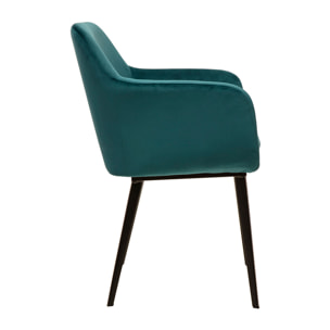 Chaises en tissu velours bleu pétrole et métal noir (lot de 2) AMIKA