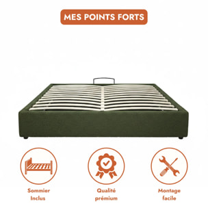 Lit coffre Futura | Ouverture électrique avec télécommande | Espace de stockage jusqu'à 900 L | Bouclette | Vert