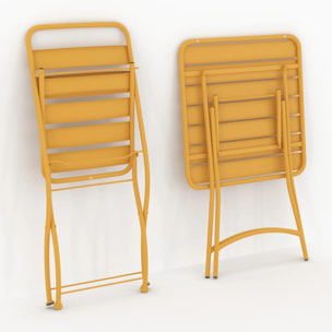 Table et chaises de jardin pliantes 2 personnes en métal jaune - Yumi