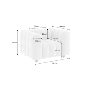 Fauteuil 1 place en bouclette texturée capitonné beige structure bois d'eucalyptus et contreplaqué