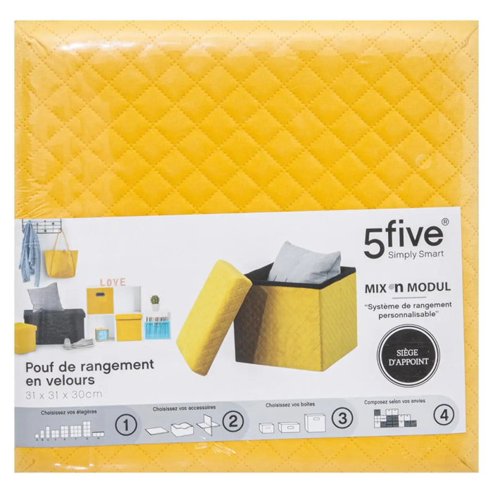 Pouf pliable 31x31 cm Velours Jaune Mix N' Modul