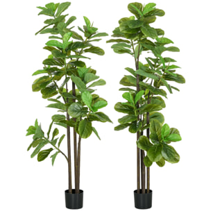 Ficus Lutea artificiels 1,80H m - lot de 2 ficus artificiels - 120 feuilles réalistes par pied - pot inclus noir vert