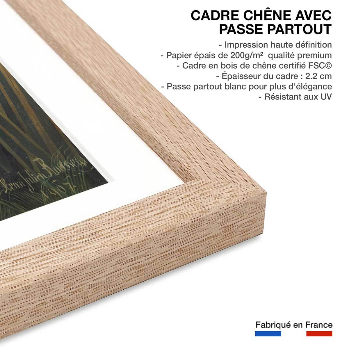 Poster La charmeuse de Serpents - Henri Rousseau Affiche + cadre en bois - Chêne